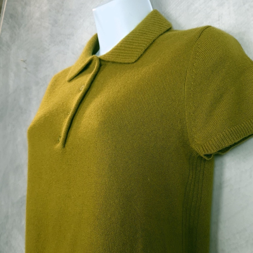 SIMKHAI Sweater Womens Small Green Cashmere Collared Polo Short Sleeve Top